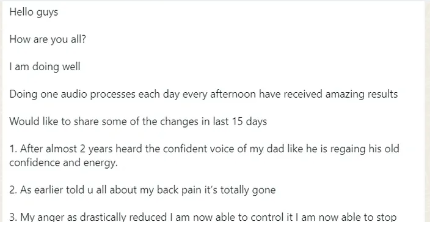 WhatsApp testimonial from Krishna about healing results